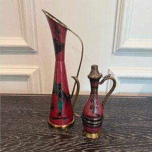 Brass Genie Lamp & Pitcher Israel Brass Hand Painted Vase Lid Spout